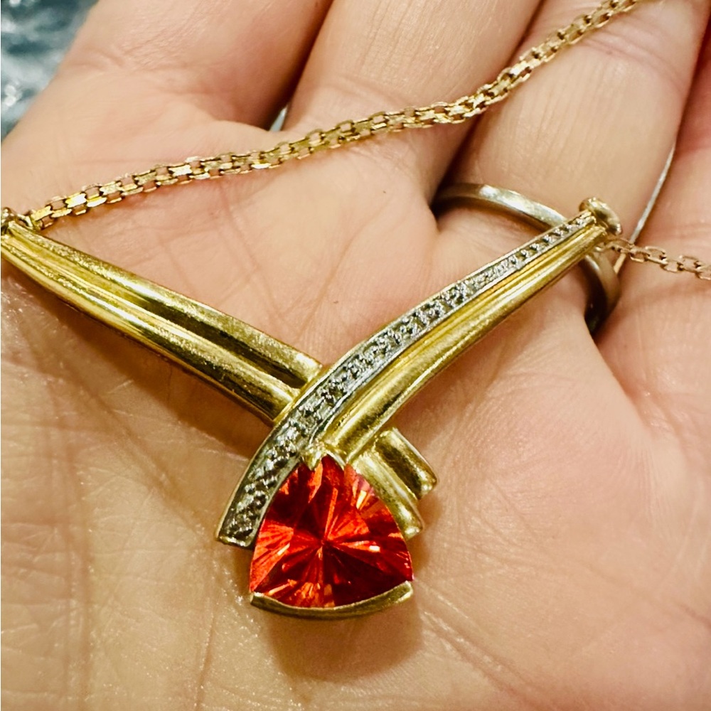 XL Solid 10K Gold Diamond Necklace 10k solid gold trillion Topaz Necklace